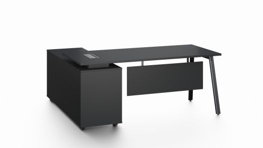 Pure Black Office Desk with Lockable Side Return - Large
