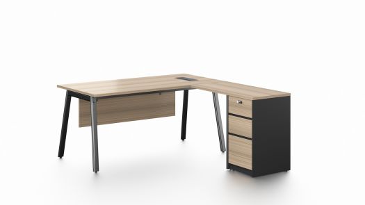 Executive Desk with Side Pedestal - Light Oak and Pure Black (1600 mm)