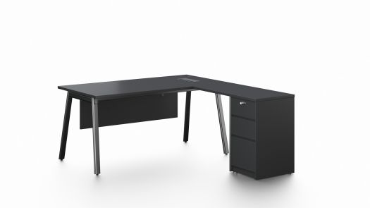 Executive Desk with Side Pedestal – Pure Black (1600 mm)