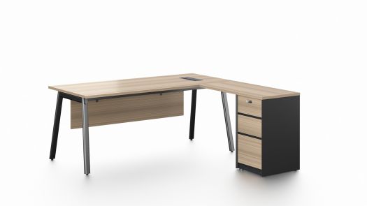 Executive Desk with Side Pedestal - Light Oak and Pure Black (1800 mm)
