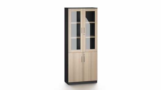 High Filing Cabinet with Glass Doors - Brown & Black