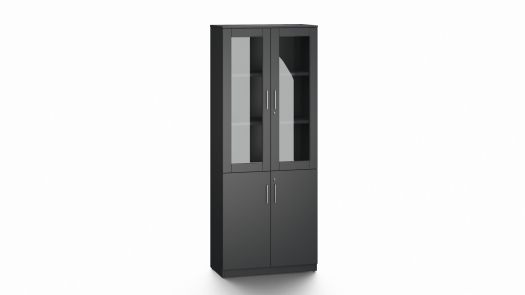 High Filing Cabinet with Glass Doors - Pure Black
