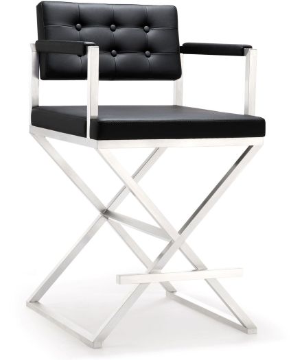 Director Black Performance Vegan Leather and Stainless Steel Counter Stool