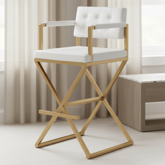 Director White Gold Steel Barstool
