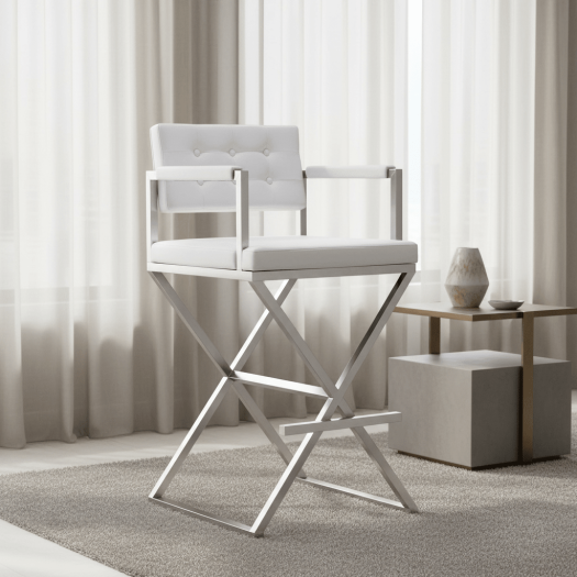 Director White Steel Barstool