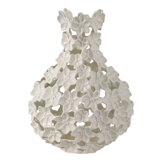 Cut-out Flower Metal Vase, Ivory
