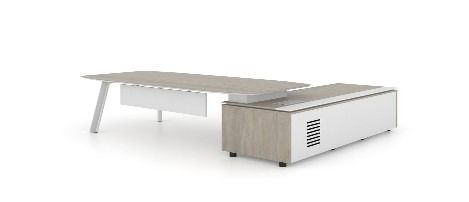 L shaped table with side cabinet