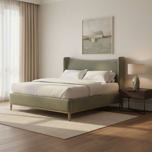 Edwin Wing Shelter King Uph. Bed -Celery