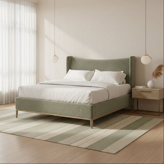 Edwin Wing Shelter Queen Uph. Bed-Celery