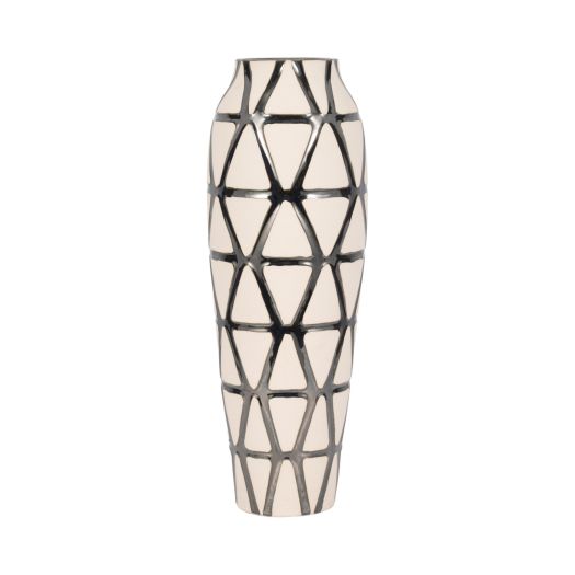 Fabiola Oversized Tribal Vase, Pewter