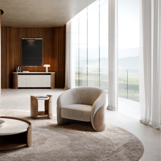 FLEUR WOOD BACK LOUNGE CHAIR