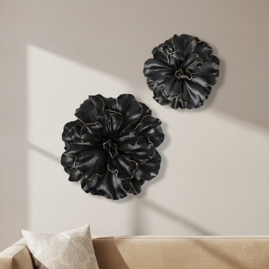 Flower Wall Plaque, Black/Gold