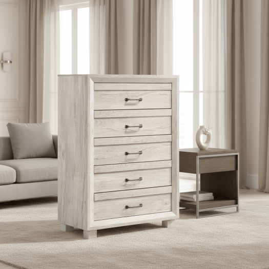 Fort Worth 5-Drawer Chest in White (Sturdy Act)