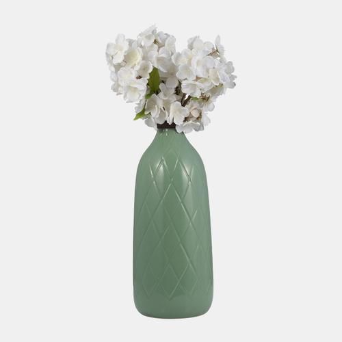 CER, 16" PLAID TEXTURED VASE, DARK SAGE