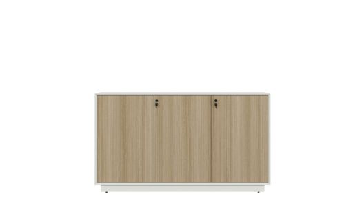 Chamfered Low Height 3 Door Cabinet - Wood and White