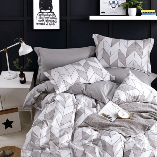 Geometric Pattern Grey & White Bedding Set-KING