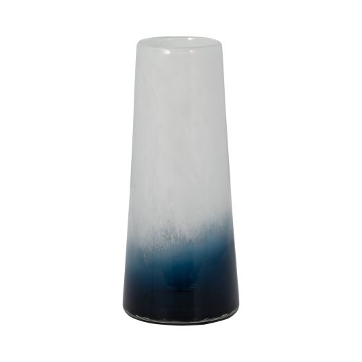 GLASS, 11" BLUE WATERS VASE, BLUE/WHITE