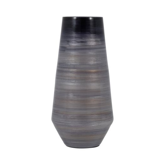 GLASS, 15 ENAMELED VASE, GRAY/BLACK