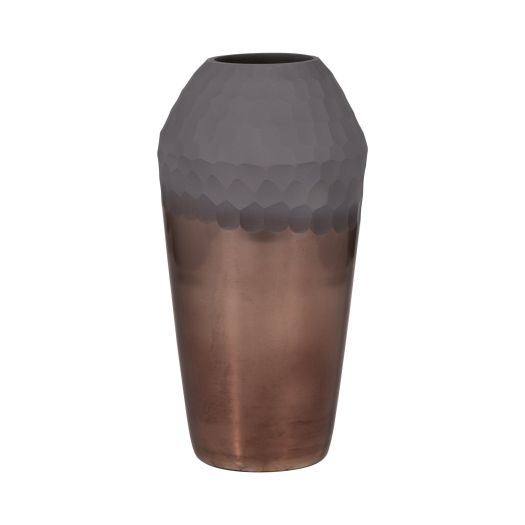 GLASS, 2-TONE HAND-CUT VASE, METALLIC