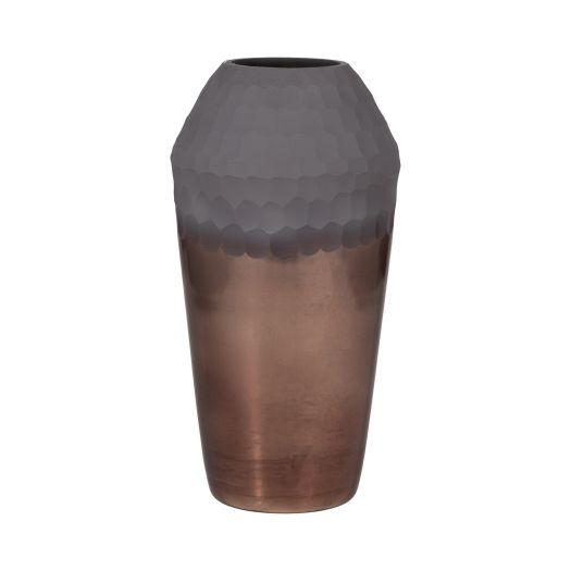 GLASS, 2-TONE HAND-CUT VASE, METALLIC