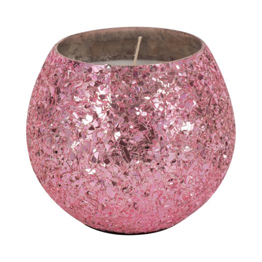 Glass, 4 11 Oz Crackled Scented Candle, Pink