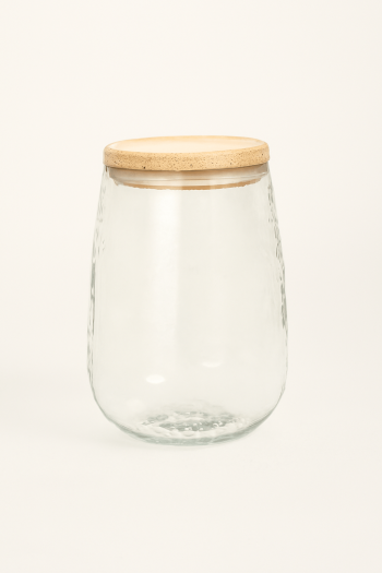 GLASS CANISTER W/WDN LID
