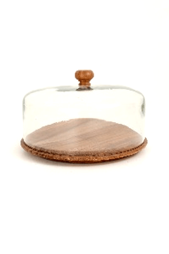 GLASS CLOCH W/WDN BASE