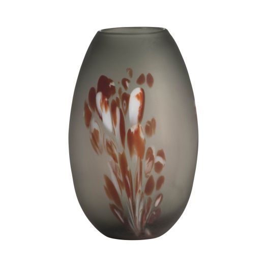 GLASS, FROSTED VASE WITH RED DETAIL-GRAY