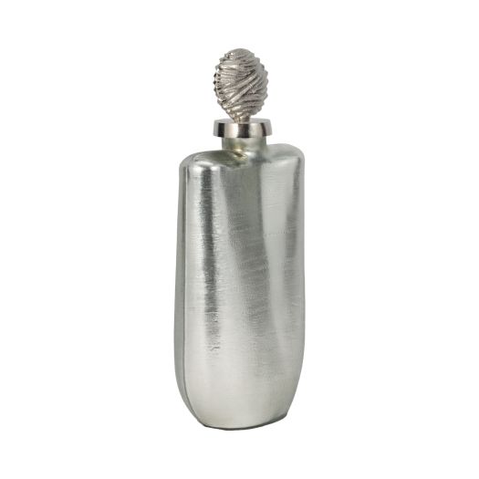 GLASS, METALLIC BOTTLE ORB TOPPER, SILVER