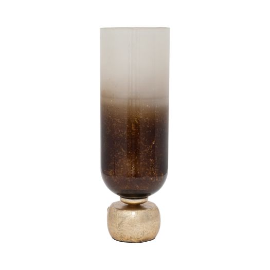 GLASS, OMBRE CANDLEHOLDER ON BASE, IVORY/GOLD