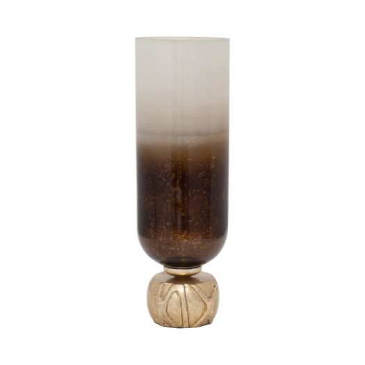 GLASS, OMBRE CANDLEHOLDER ON BASE, IVORY/GOLD