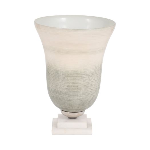 GLASS, VASE ON MARBLE BASE, SAGE/IVORY KD