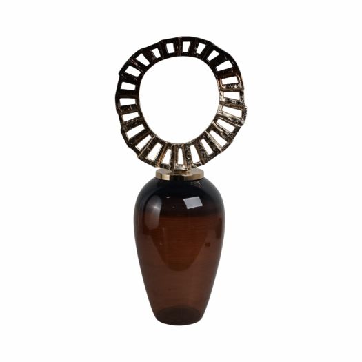 GLASS, VASE WITH CROWN TOP, BROWN