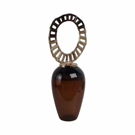 GLASS, VASE WITH CROWN TOP, BROWN