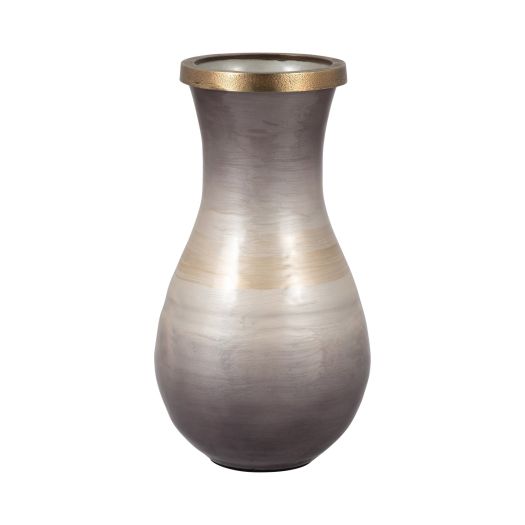 GLASS, VASE WITH METAL RIM, MULTI