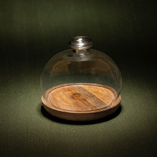 Goblet Glass Cloche With Wooden Base