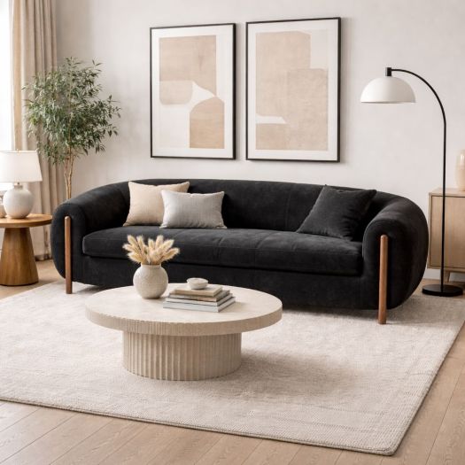 Grace Black Leather Sofa (220cm)