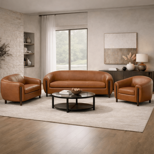 Grace Brown Leather Sofa Set