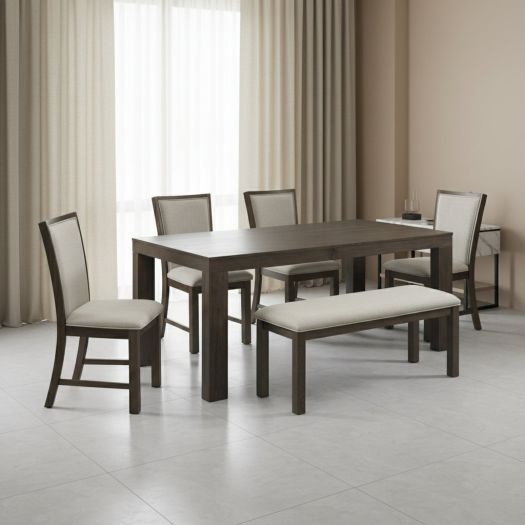 Grady 6PC Dining Set (72in Table + 4 Chairs + Bench) in Brown