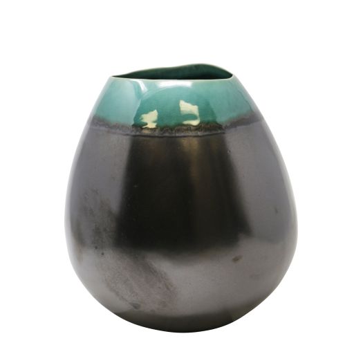 GUNMETAL/GREEN BULB VASE 11.5