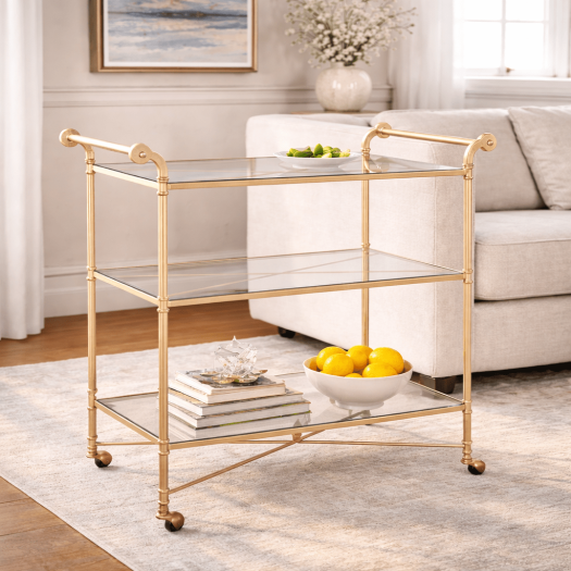 Henzler 106 W x 95 H x 45 D Champagne Bar Cart with Mirror Top
