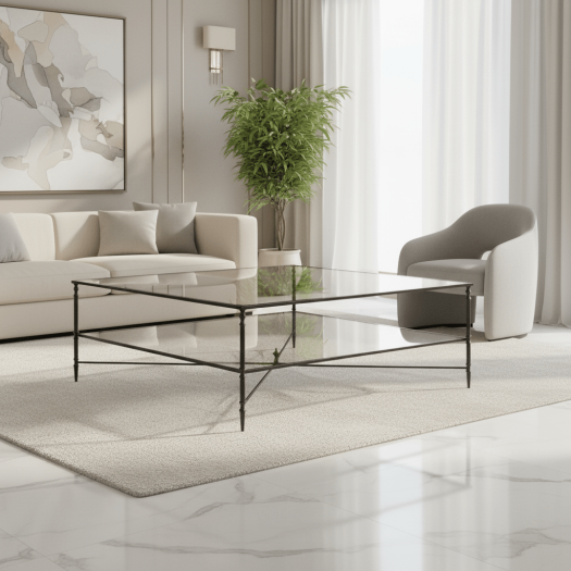 Henzler 126 W x 47 H x 126 D Black Square Coffee Table with Beveled Top