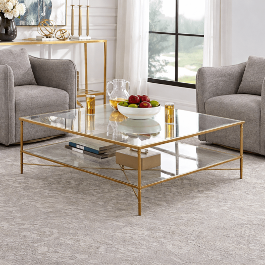 Henzler 126 W x 47 H x 126 D Champagne Square Coffee Table with Mirror Top