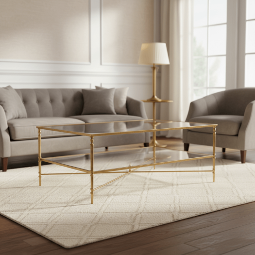 Henzler 126 W x 47 H x 126 D Gold Square Coffee Table with Glass Top