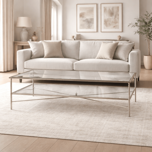 Henzler 136 W x 48 H x 86 D Champagne Rectangle Coffee Table with Mirror Top