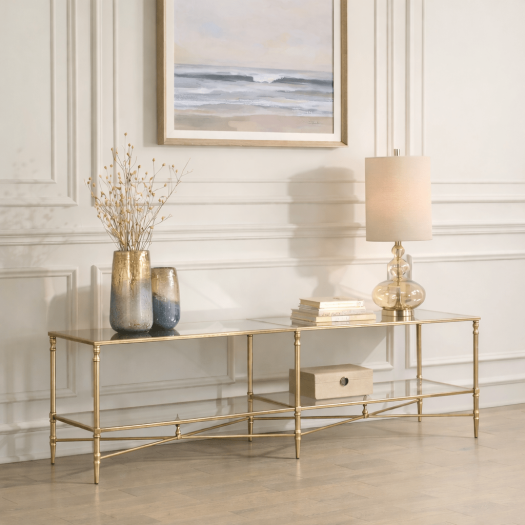 Henzler 200 W x 56 H x 48 D Champagne Tv unit with Mirror Top