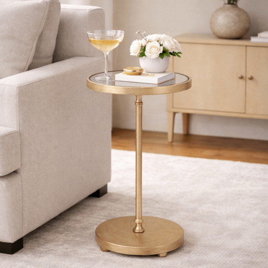 Henzler 22 W x 58 H x 22 D Champagne Round Accent Table with Mirror Top