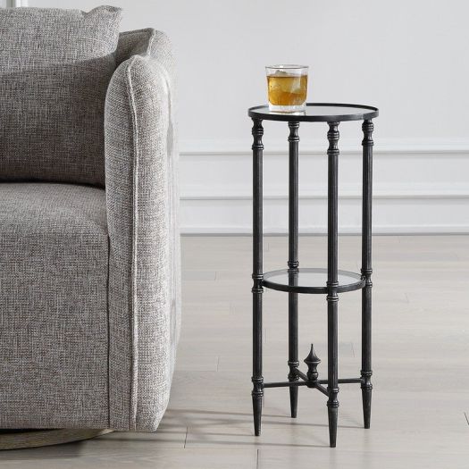 Henzler 25 W x 63 H x 25 D Black Round Accent Table with Mirror Top