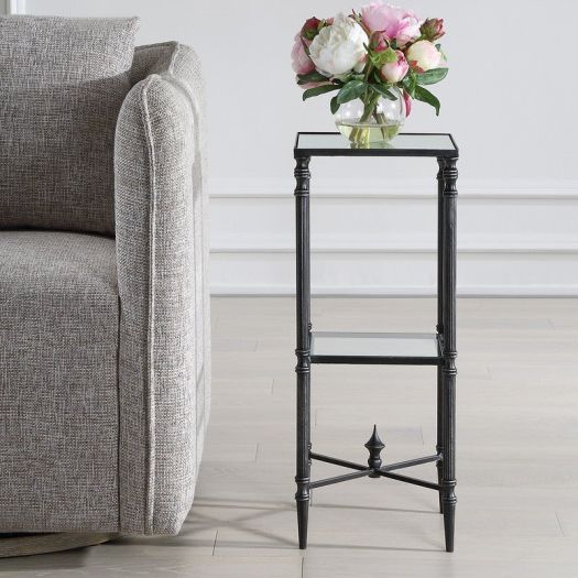 Henzler 25 W x 63 H x 25 D Black Square Accent Table with Mirror Top