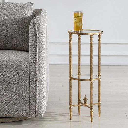 Henzler 25 W x 63 H x 25 D Gold Round Accent Table with Mirror Top